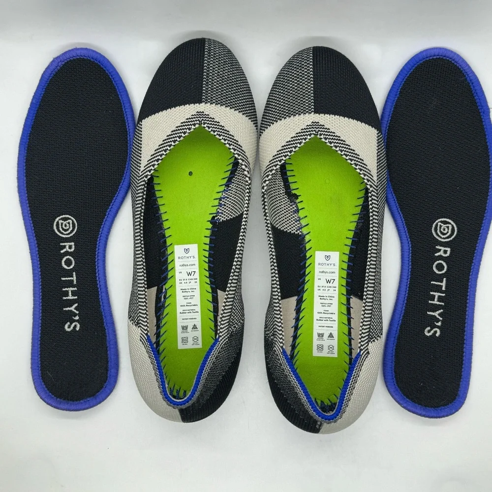 Rothy's THE FLAT Shoes Size 7.5 Retired Buffalo Plaid Round Cap Toe Slip On - Picture 8 of 11